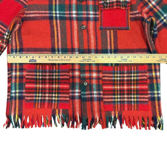 BODE Patchwork Plaid Wool Jacket Red Fringe Hem Button Up Unisex S - Picture 7 of 7